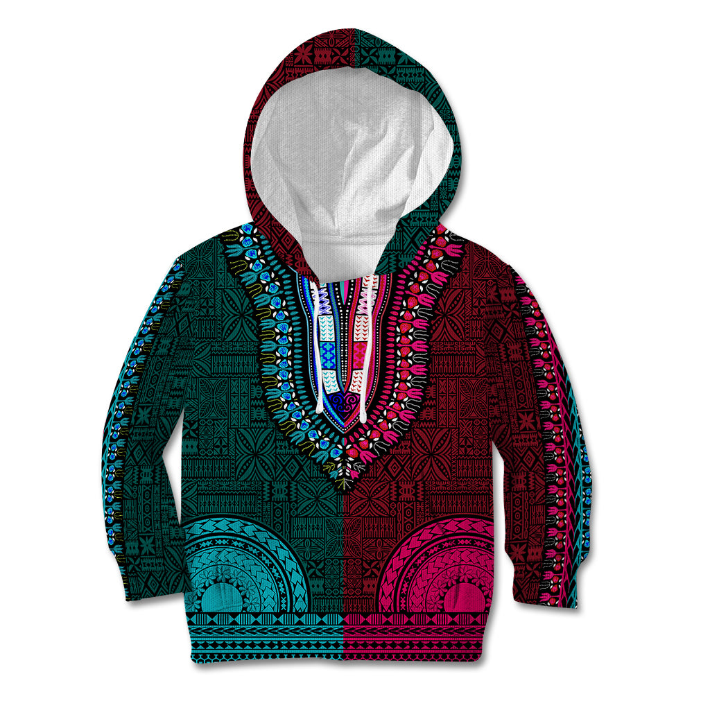 African Dashiki Kid Hoodie With Tapa Pattern - Half Teal and Pink LT9 Teal and Pink - Polynesian Pride