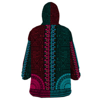African Dashiki Wearable Blanket Hoodie With Tapa Pattern - Half Teal and Pink LT9 - Polynesian Pride
