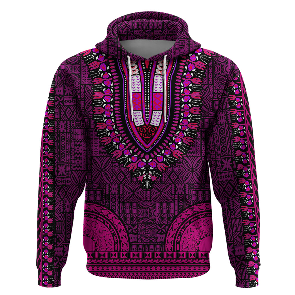 African Dashiki Hoodie With Tapa Pattern Pink LT9 Pullover Hoodie Pink - Polynesian Pride