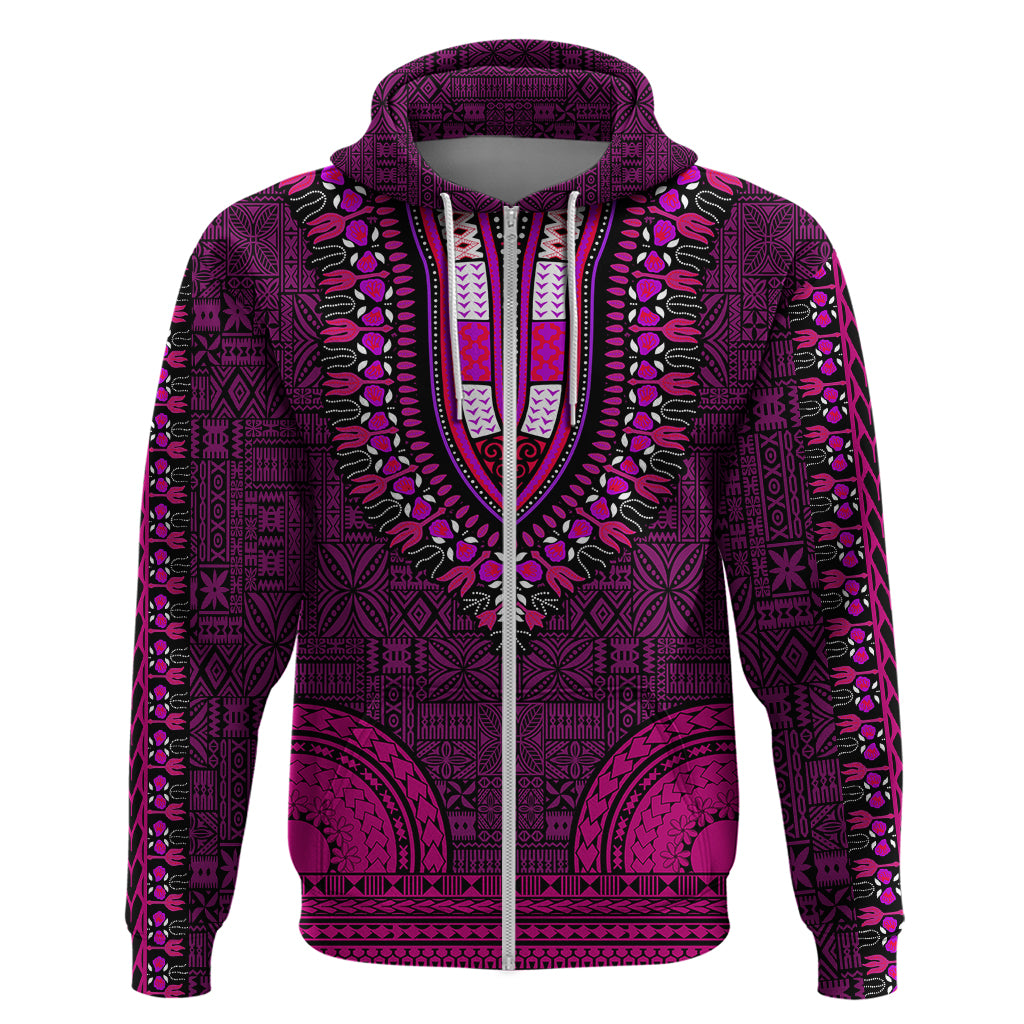 African Dashiki Hoodie With Tapa Pattern Pink LT9 Zip Hoodie Pink - Polynesian Pride