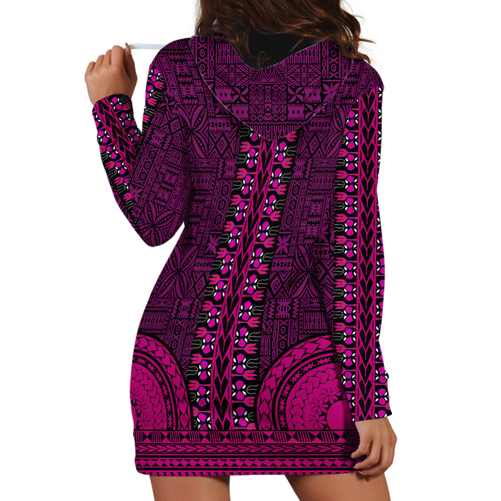 African Dashiki Hoodie Dress With Tapa Pattern - Pink LT9 - Polynesian Pride