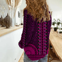 African Dashiki Women Casual Shirt With Tapa Pattern - Pink LT9 - Polynesian Pride