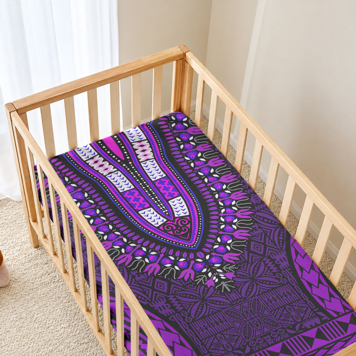 African Dashiki With Tapa Pattern - Purple Baby Bed Cover LT9 - Polynesian Pride