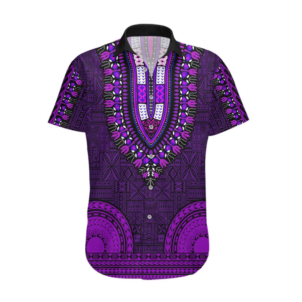 African Dashiki Hawaiian Shirt With Tapa Pattern - Purple LT9 Purple - Polynesian Pride