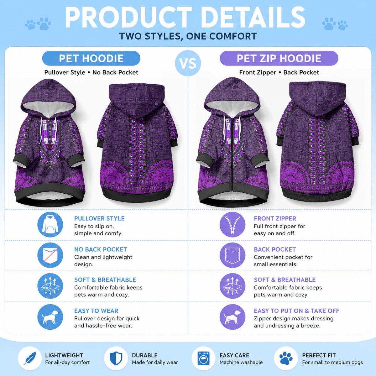 African Dashiki With Tapa Pattern - Purple Pet Hoodie LT9 - Polynesian Pride