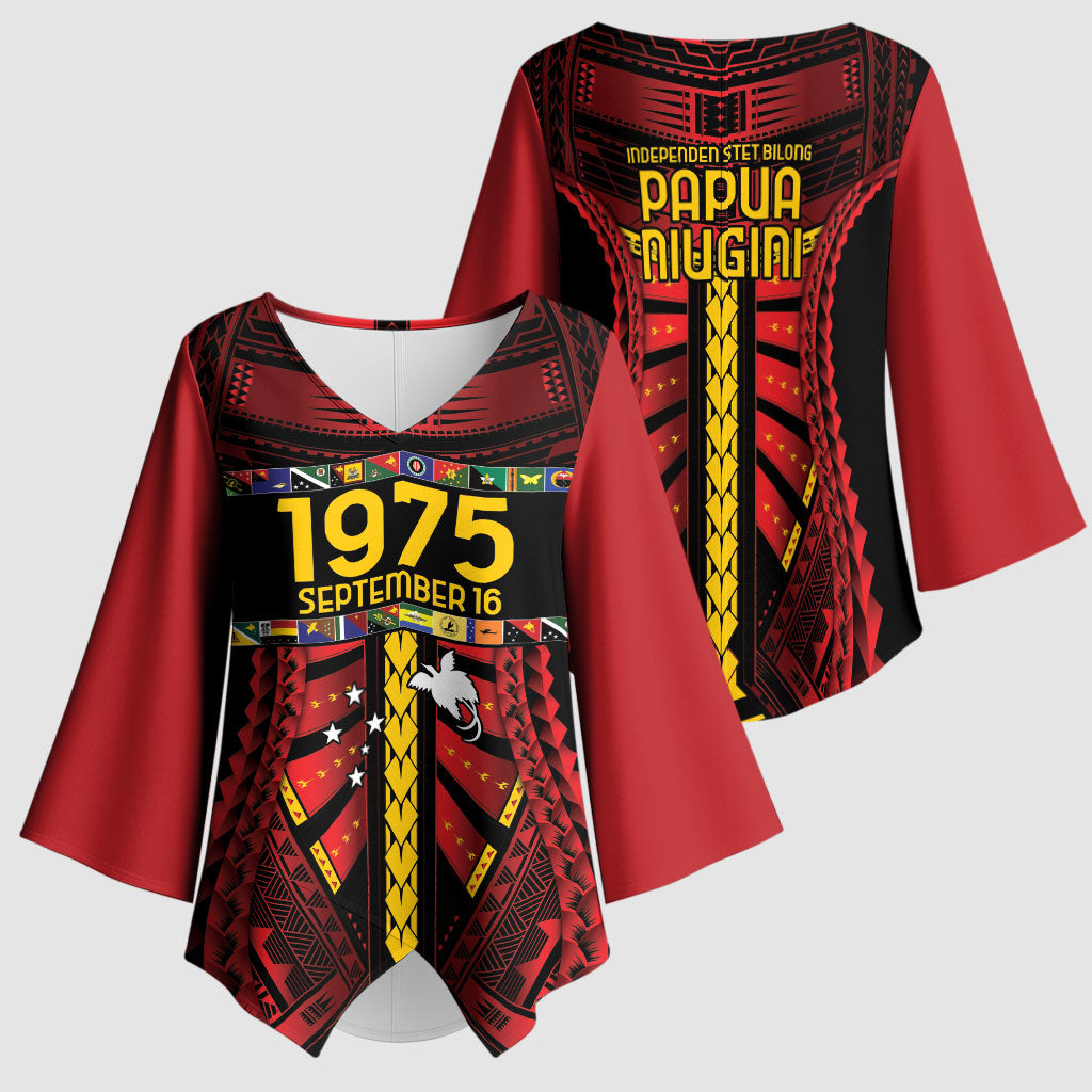 Independen Stet bilong Papua Niugini 1975 Kimono Sleeve Blouse Red Tribal Papua New Guinea Province Flag LT9 - Polynesian Pride