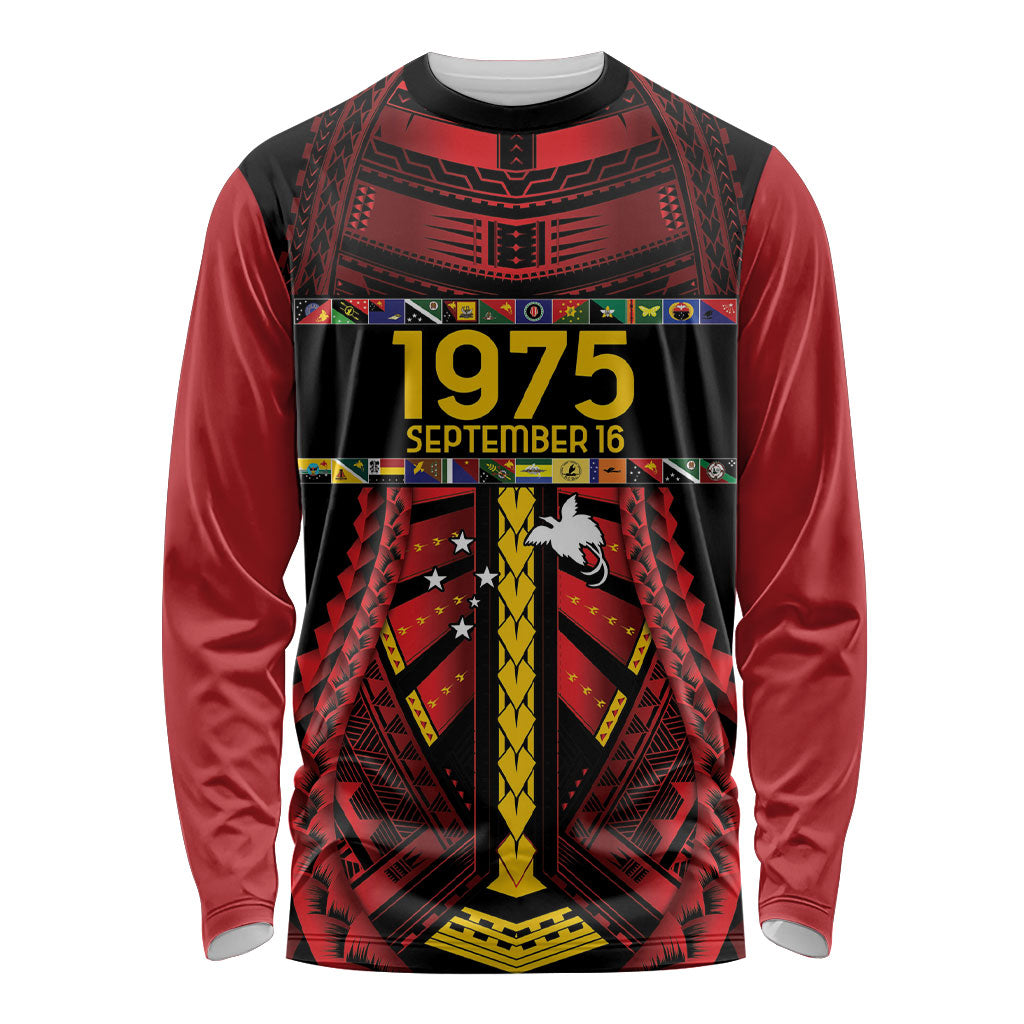 Independen Stet bilong Papua Niugini 1975 Long Sleeve Shirt Red Tribal Papua New Guinea Province Flag LT9 Unisex Red - Polynesian Pride