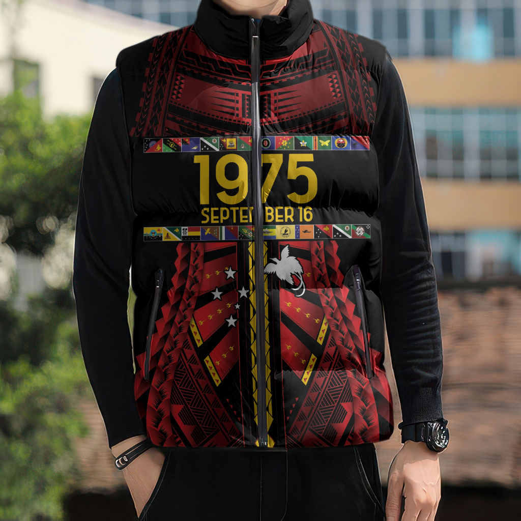 Independen Stet bilong Papua Niugini 1975 Sleeveless Puffer Jacket Red Tribal Papua New Guinea Province Flag LT9 - Polynesian Pride