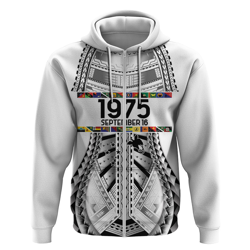 Independen Stet bilong Papua Niugini 1975 Hoodie White Tribal Papua New Guinea Province Flag LT9 Zip Hoodie White - Polynesian Pride
