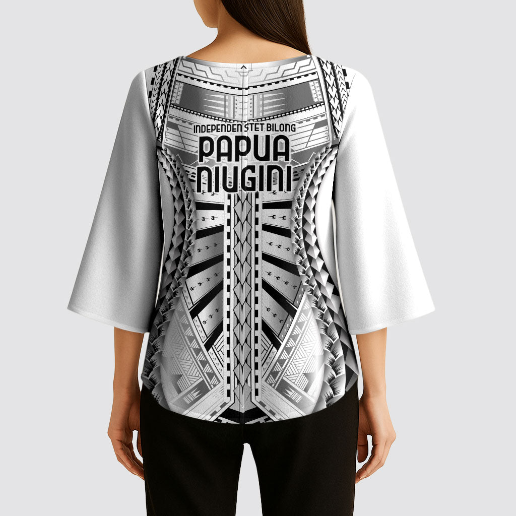 Independen Stet bilong Papua Niugini 1975 Kimono Sleeve Blouse White Tribal Papua New Guinea Province Flag LT9 - Polynesian Pride