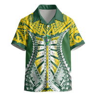 Cook Islands 1965 National Pride Kid Hawaiian Shirt Green Yellow Tribal Pattern LT9 - Polynesian Pride