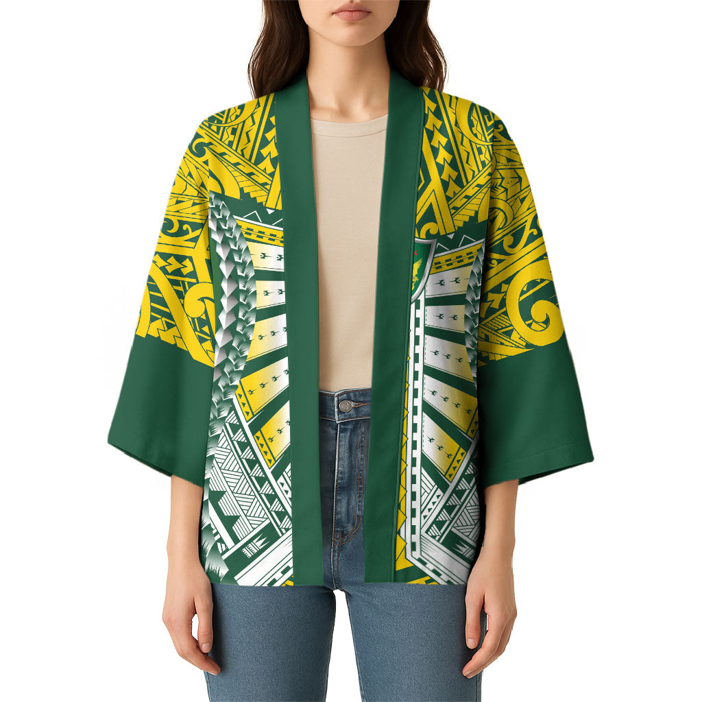 Cook Islands 1965 National Pride Kimono Green Yellow Tribal Pattern LT9 - Polynesian Pride