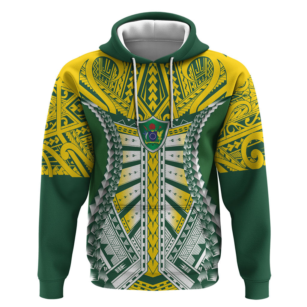 Cook Islands 1965 National Pride Zip Hoodie Green Yellow Tribal Pattern LT9 Pullover Hoodie Green - Polynesian Pride