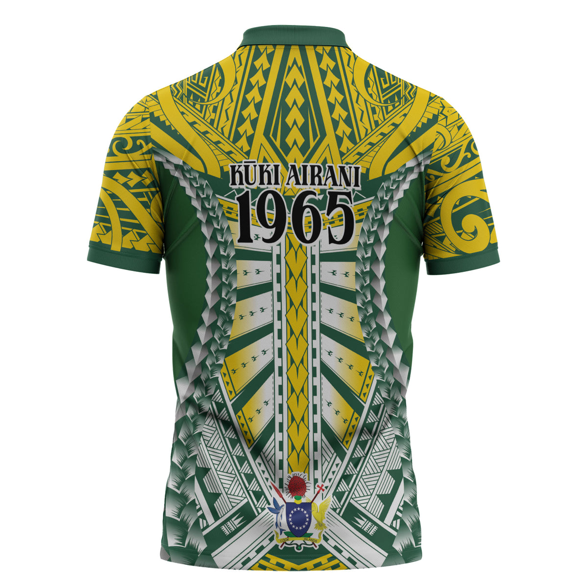 Cook Islands 1965 National Pride Zipper Polo Shirt Green Yellow Tribal Pattern LT9 - Polynesian Pride