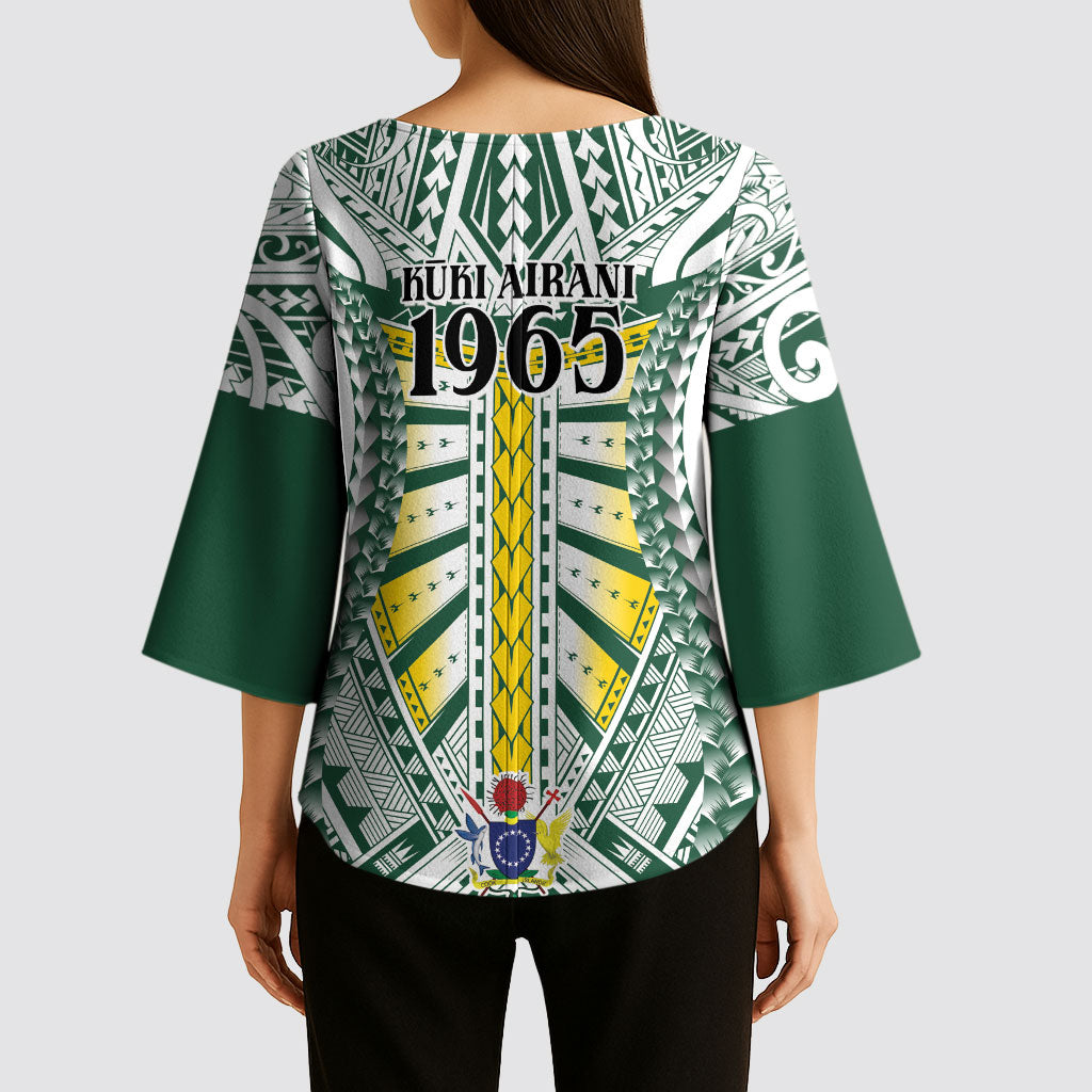 Cook Islands 1965 National Pride Kimono Sleeve Blouse White Tribal Pattern LT9 - Polynesian Pride