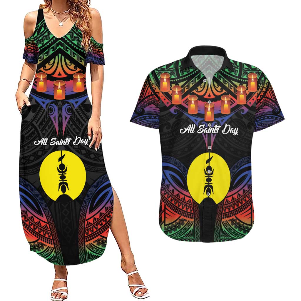 Personalised New Caledonia All Saints Day Couples Matching Summer Maxi Dress and Hawaiian Shirt Candle Light with Polynesian Style