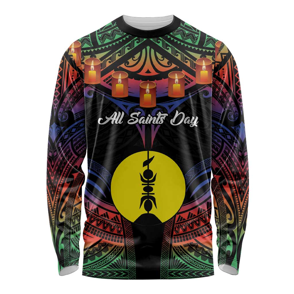 Personalised New Caledonia All Saints Day Long Sleeve Shirt Candle Light with Polynesian Style