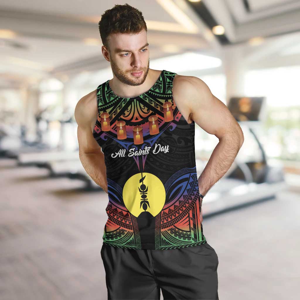 Personalised New Caledonia All Saints Day Men Tank Top Candle Light with Polynesian Style