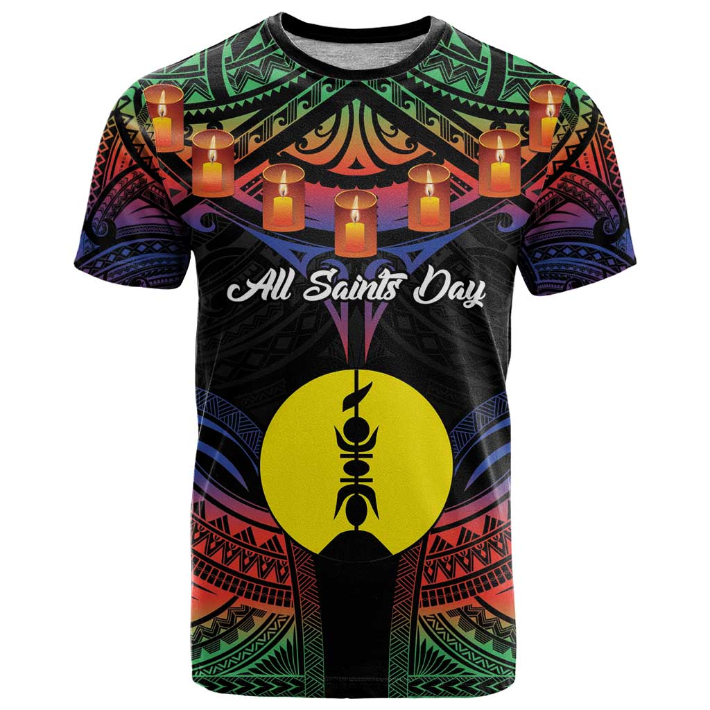 Personalised New Caledonia All Saints Day T Shirt Candle Light with Polynesian Style