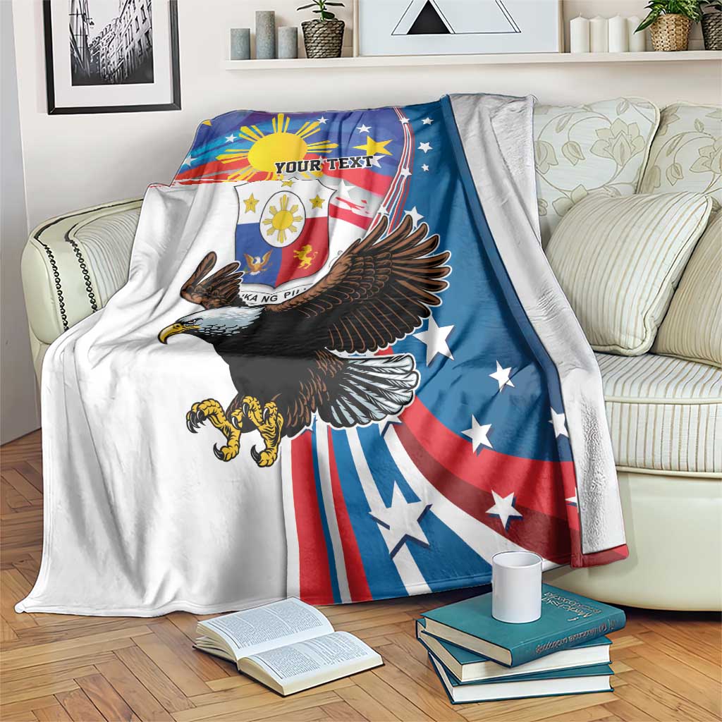 Personalized Filipino-American Blanket The Eight-Rayed Sun with Bald Eagle