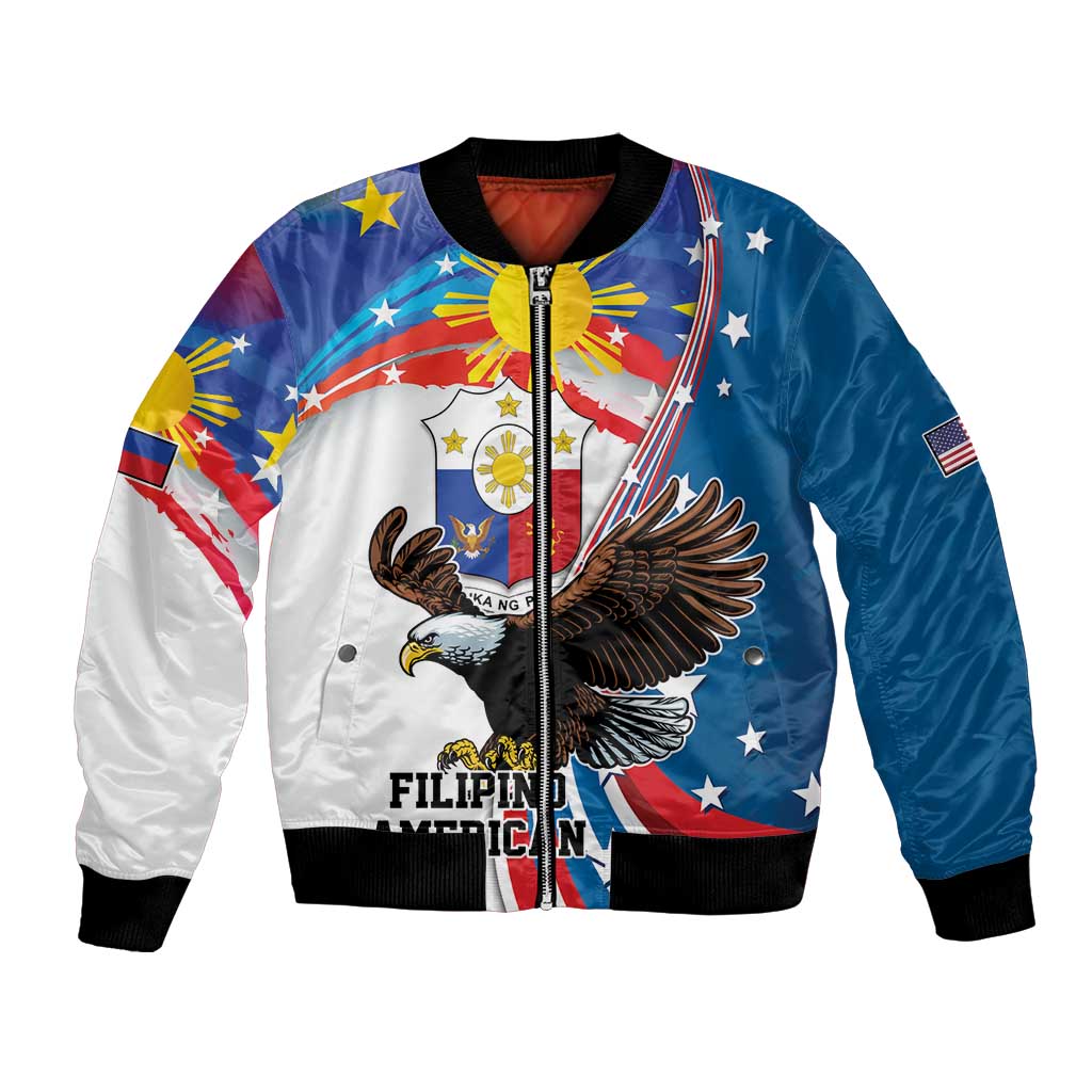 Personalized Filipino-American Bomber Jacket The Eight-Rayed Sun with Bald Eagle