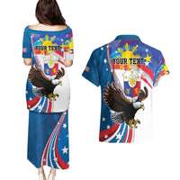 Personalized Filipino-American Couples Matching Puletasi and Hawaiian Shirt The Eight-Rayed Sun with Bald Eagle LT9 - Polynesian Pride