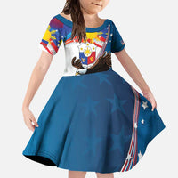 Personalized Filipino-American Family Matching Mermaid Dress and Hawaiian Shirt The Eight-Rayed Sun with Bald Eagle LT9 Daughter's Dress Blue - Polynesian Pride