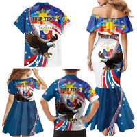Personalized Filipino-American Family Matching Mermaid Dress and Hawaiian Shirt The Eight-Rayed Sun with Bald Eagle LT9 - Polynesian Pride