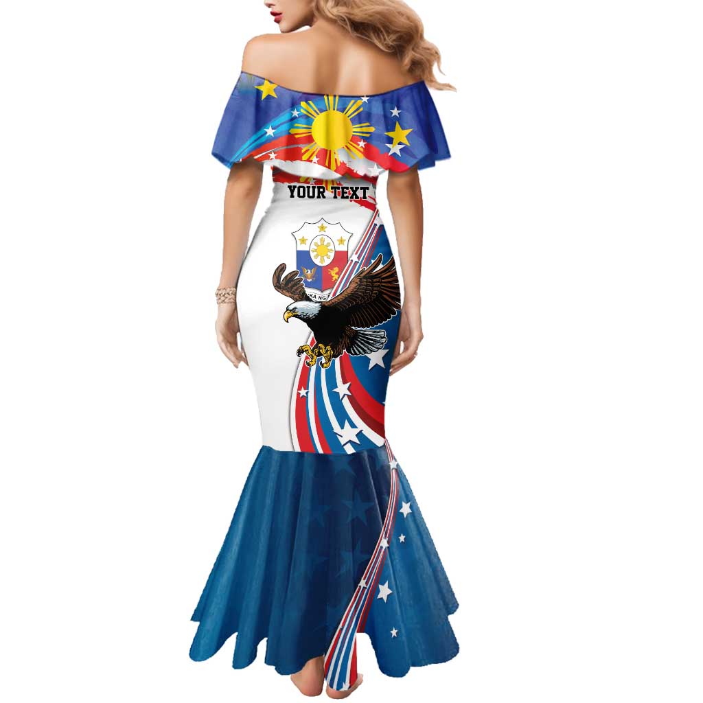 Personalized Filipino-American Family Matching Mermaid Dress and Hawaiian Shirt The Eight-Rayed Sun with Bald Eagle LT9 - Polynesian Pride