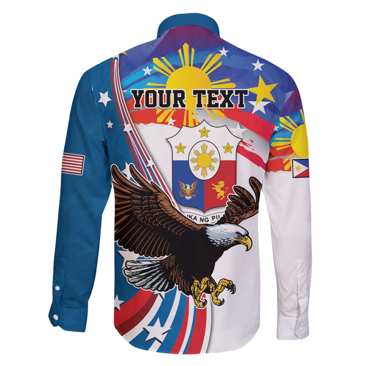 Personalized Filipino-American Family Matching Off The Shoulder Long Sleeve Dress and Hawaiian Shirt The Eight-Rayed Sun with Bald Eagle