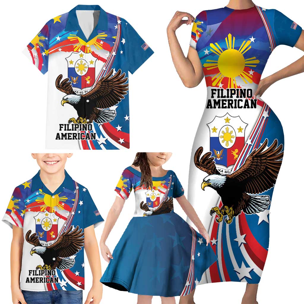 Personalized Filipino-American Family Matching Short Sleeve Bodycon Dress and Hawaiian Shirt The Eight-Rayed Sun with Bald Eagle LT9 - Polynesian Pride
