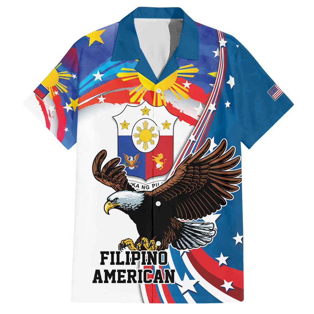Personalized Filipino-American Family Matching Short Sleeve Bodycon Dress and Hawaiian Shirt The Eight-Rayed Sun with Bald Eagle LT9 Dad's Shirt - Short Sleeve Blue - Polynesian Pride