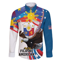Personalized Filipino-American Family Matching Short Sleeve Bodycon Dress and Hawaiian Shirt The Eight-Rayed Sun with Bald Eagle LT9 Dad's Shirt - Long Sleeve Blue - Polynesian Pride