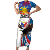 Personalized Filipino-American Family Matching Short Sleeve Bodycon Dress and Hawaiian Shirt The Eight-Rayed Sun with Bald Eagle LT9 Mom's Dress Blue - Polynesian Pride