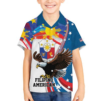 Personalized Filipino-American Family Matching Short Sleeve Bodycon Dress and Hawaiian Shirt The Eight-Rayed Sun with Bald Eagle LT9 Son's Shirt Blue - Polynesian Pride