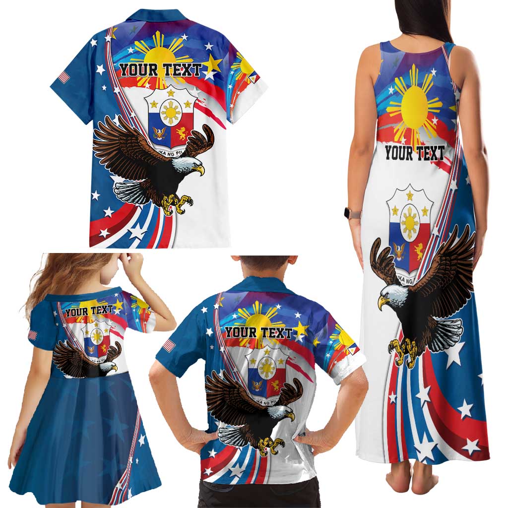 Personalized Filipino-American Family Matching Tank Maxi Dress and Hawaiian Shirt The Eight-Rayed Sun with Bald Eagle