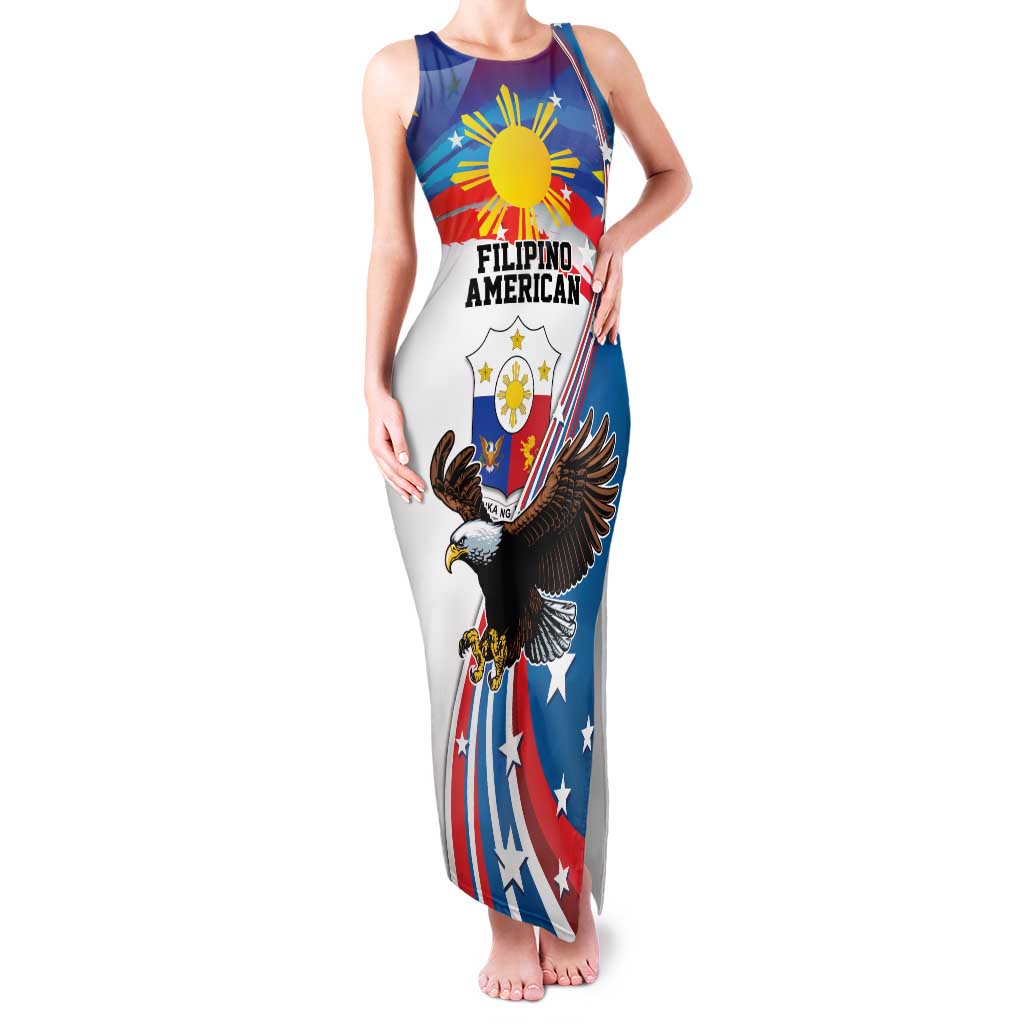 Personalized Filipino-American Family Matching Tank Maxi Dress and Hawaiian Shirt The Eight-Rayed Sun with Bald Eagle