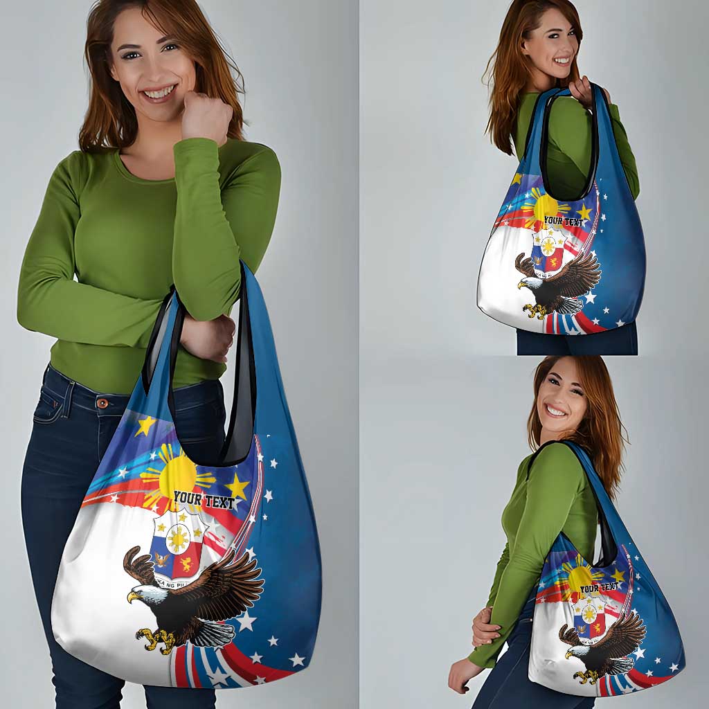 Personalized Filipino-American Grocery Bag The Eight-Rayed Sun with Bald Eagle