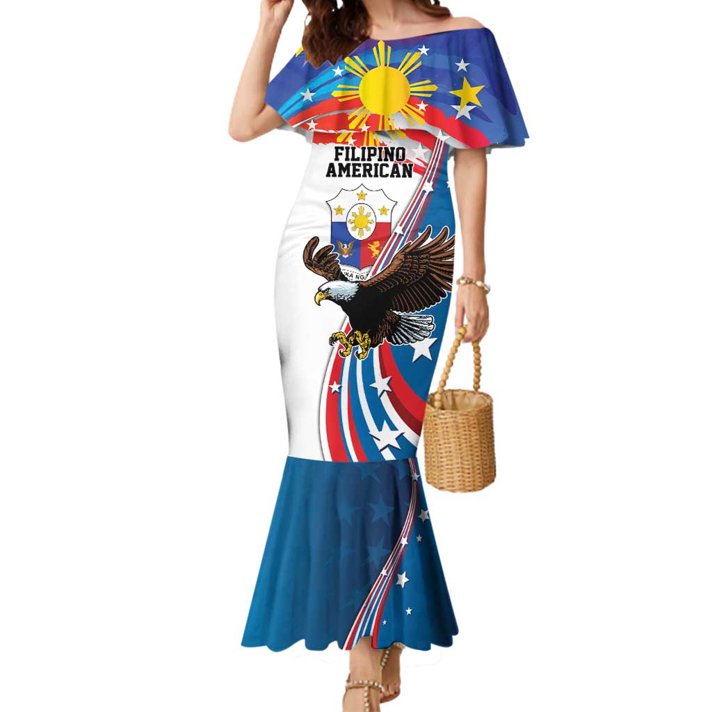 Personalized Filipino-American Mermaid Dress The Eight-Rayed Sun with Bald Eagle LT9 Women Blue - Polynesian Pride
