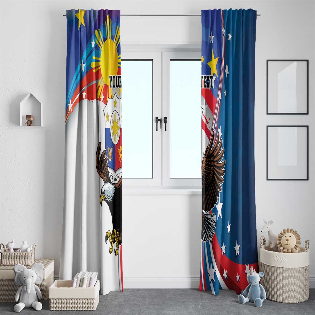 Personalized Filipino-American Window Curtain The Eight-Rayed Sun with Bald Eagle