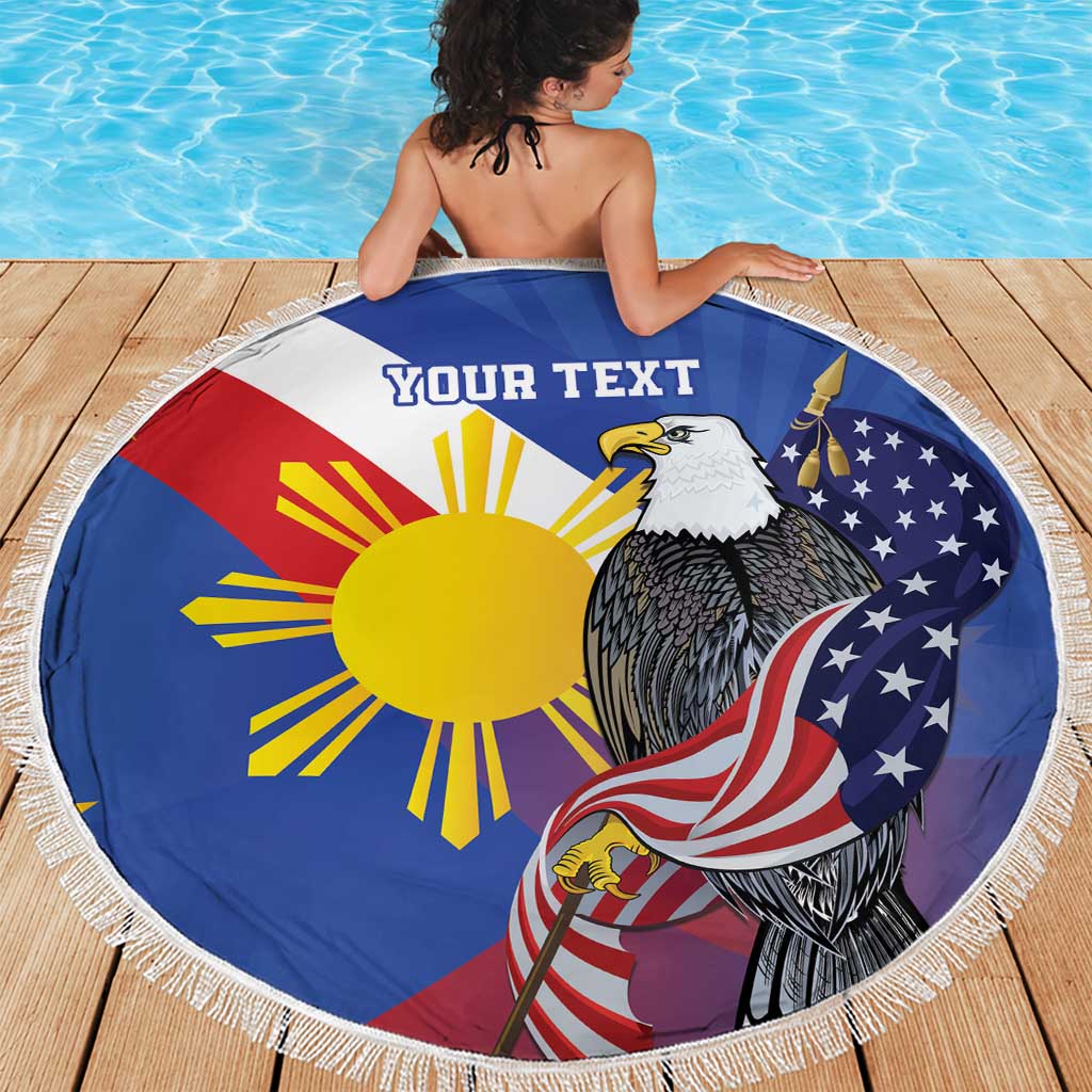 Personalized Filipino-American Beach Blanket Philippines Coat Of Arms with Bald Eagle