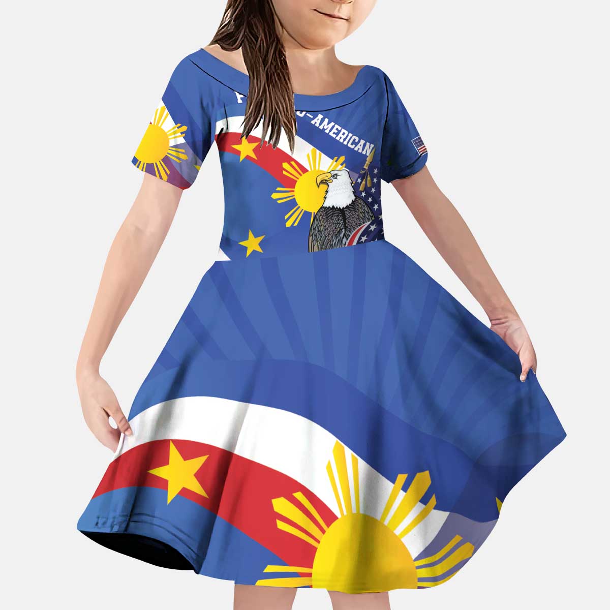 Personalized Filipino-American Family Matching Puletasi and Hawaiian Shirt Philippines Coat Of Arms with Bald Eagle