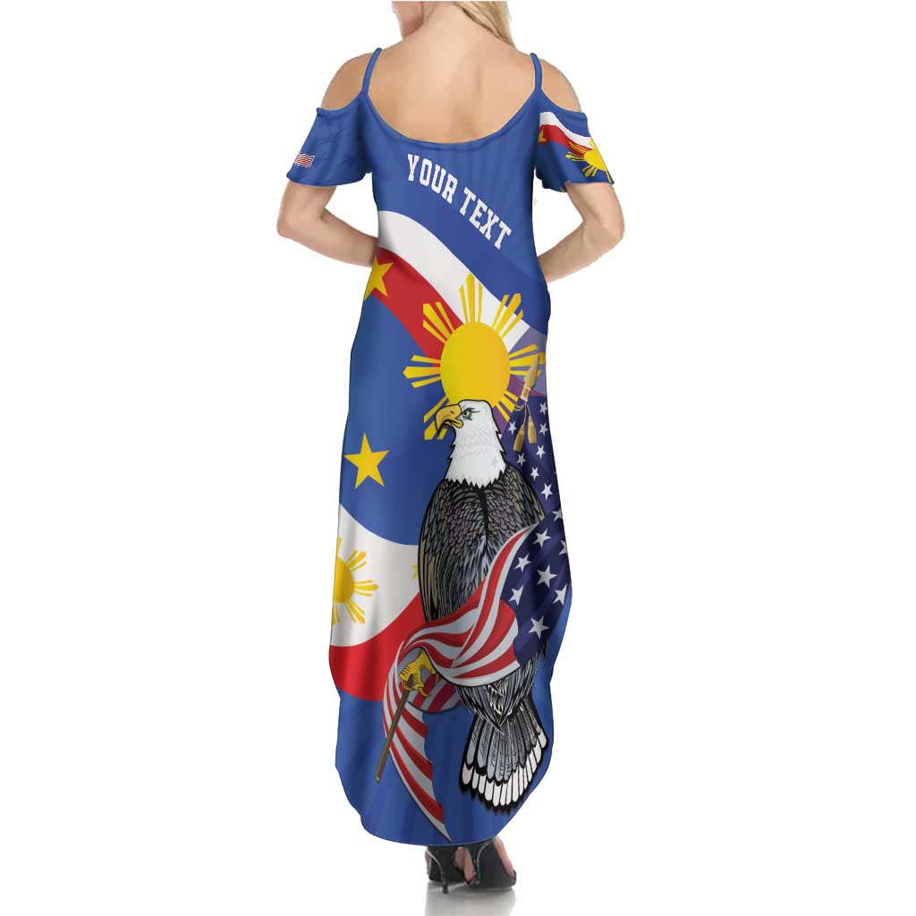 Personalized Filipino-American Family Matching Summer Maxi Dress and Hawaiian Shirt Philippines Coat Of Arms with Bald Eagle