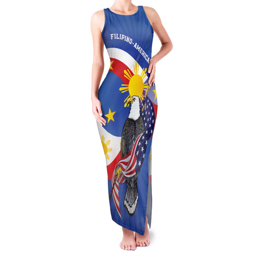 Personalized Filipino-American Family Matching Tank Maxi Dress and Hawaiian Shirt Philippines Coat Of Arms with Bald Eagle