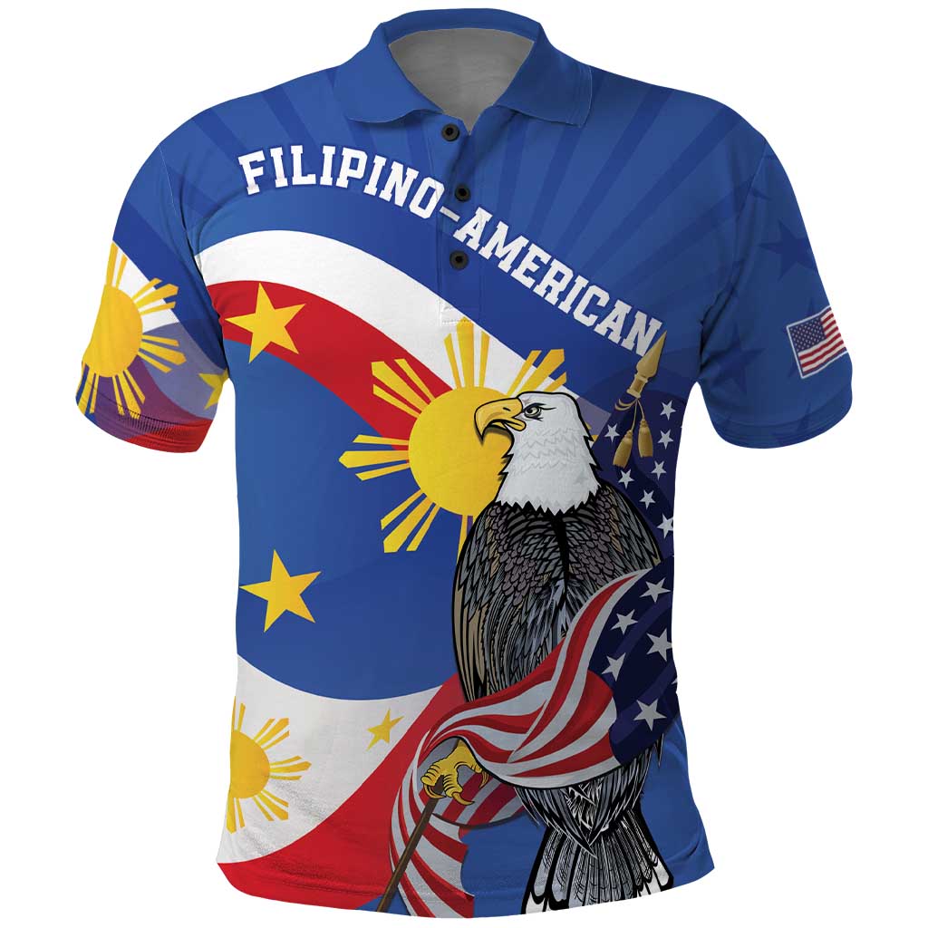 Personalized Filipino-American Polo Shirt Philippines Coat Of Arms with Bald Eagle LT9 White - Polynesian Pride