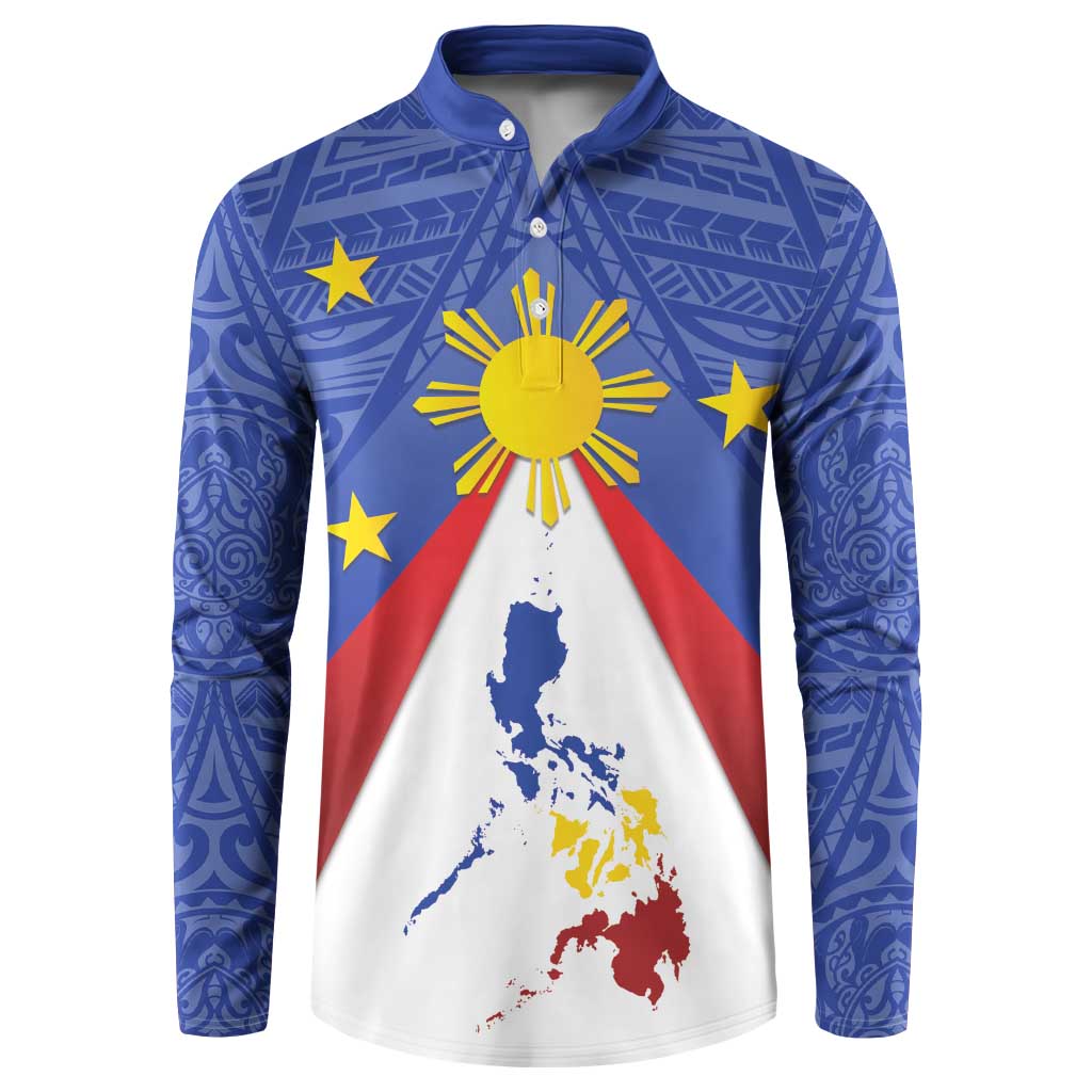 Personalized Pilipinas Eight-Rayed Sun Button Sweatshirt Philippines Map With Polynesian Style