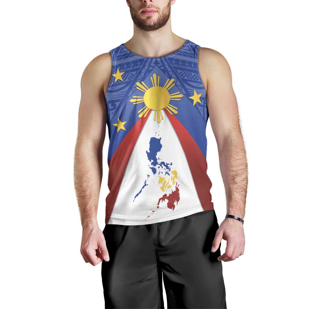 Personalized Pilipinas Eight-Rayed Sun Men Tank Top Philippines Map With Polynesian Style