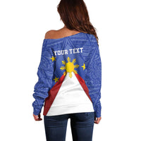 Personalized Pilipinas Eight-Rayed Sun Off Shoulder Sweater Philippines Map With Polynesian Style