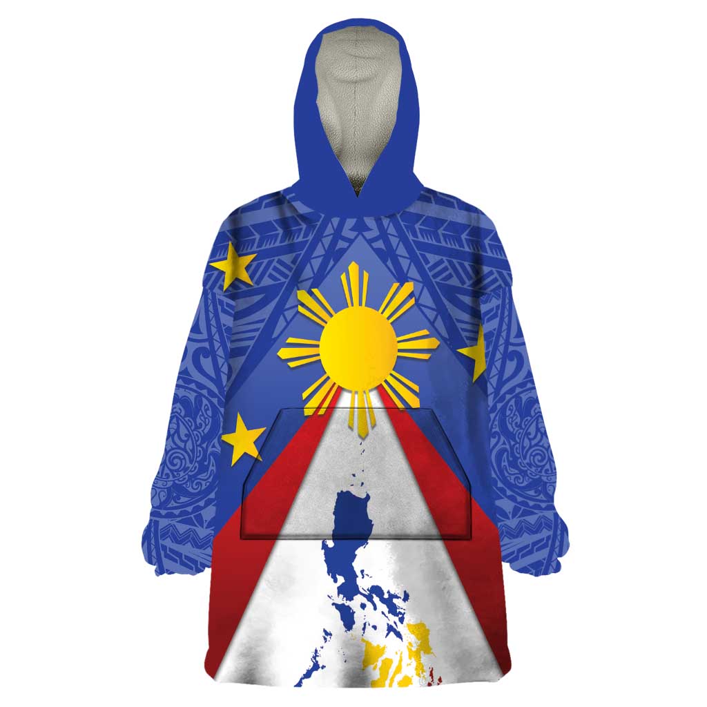 Personalized Pilipinas Eight-Rayed Sun Wearable Blanket Hoodie Philippines Map With Polynesian Style