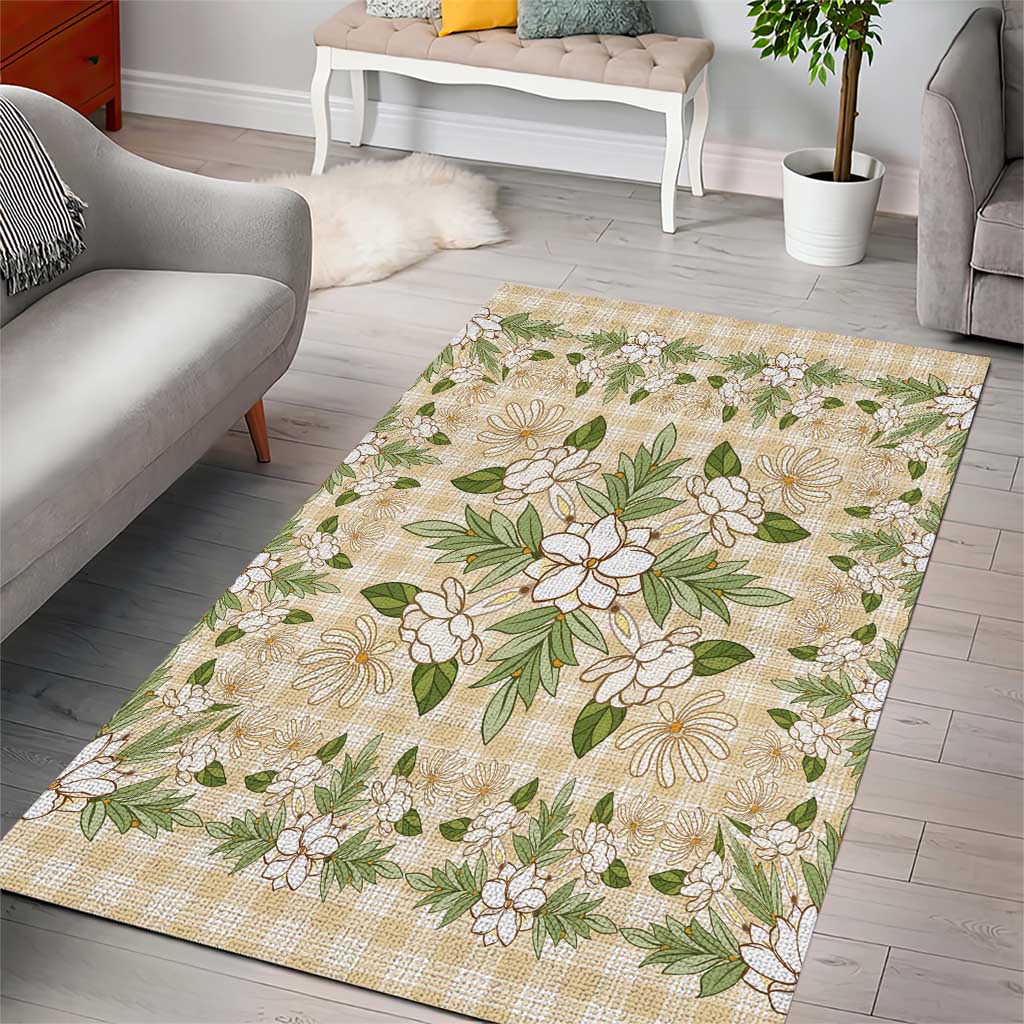 Squares Maile Leaf Area Rug Beige Palaka Hawaiian Quilt Pattern - Polynesian Pride
